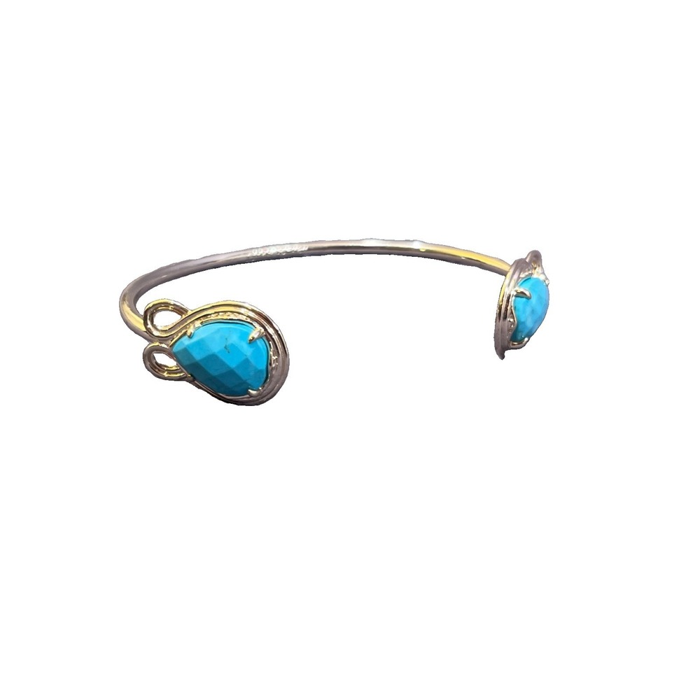 Kendra Scott Silver Tone Cuff Bracelet Blue Turquoise Stones Open Bangle Women's